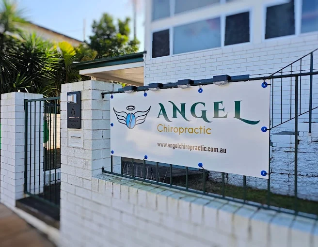 Angel Chiropractic clinic exterior with logo sign and street number – Annerley Brisbane for contact page